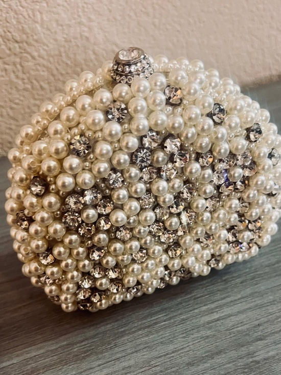 Handbags - Bridal Wedding Cocktail Purse Pearls and Rhinestones, small clutch.